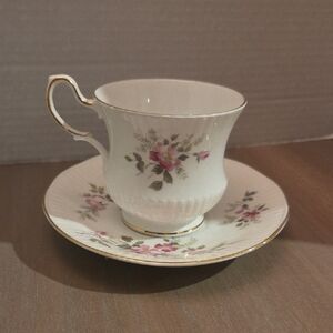 Floral Teacup and Saucer Set with Gold Trim